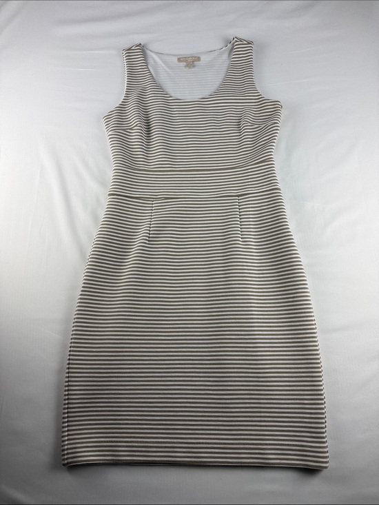 Banana Republic Dresses & Skirts - Banana Republic Cream & Tan Striped Work Dress Size 10 Side Zip Stretch EUC